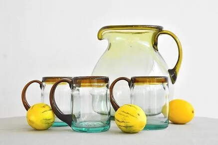 Juego jarras vasos vidrio soplado