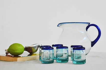 Juego jarras vasos vidrio soplado